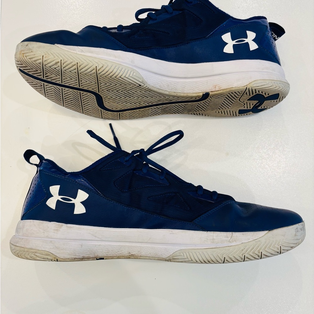 Under Armour  Basketball Men's Sneakers Navy and White Athletic Shoes size 14 - Picture 3 of 11